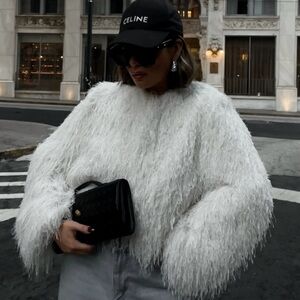 Zara White Faux Fur Jacket